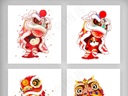 新年新春春节舞狮舞龙PNG素材