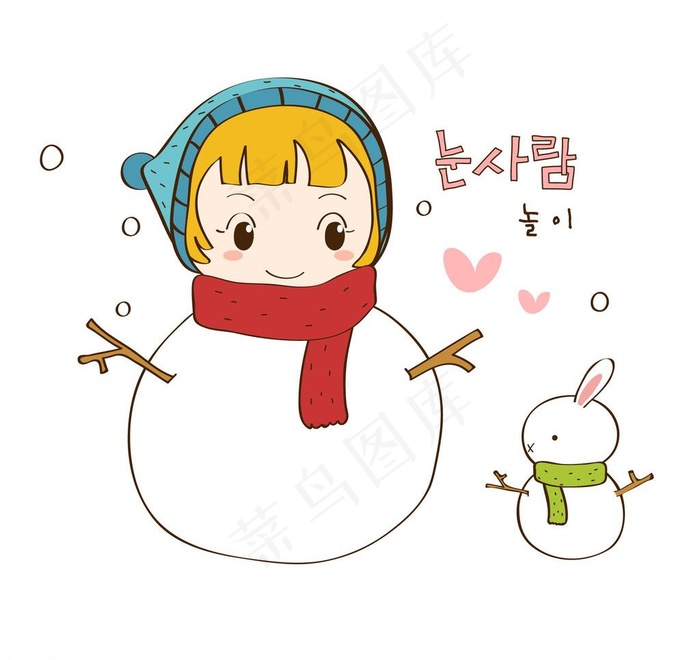 用女孩和兔子做的雪人图片eps,ai矢量模版下载