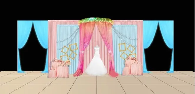 蓝粉色婚礼布置