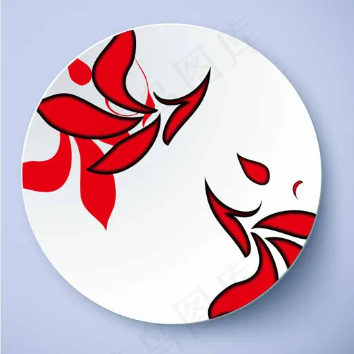 红色花纹瓷盘图案纹样ai矢量模版下载