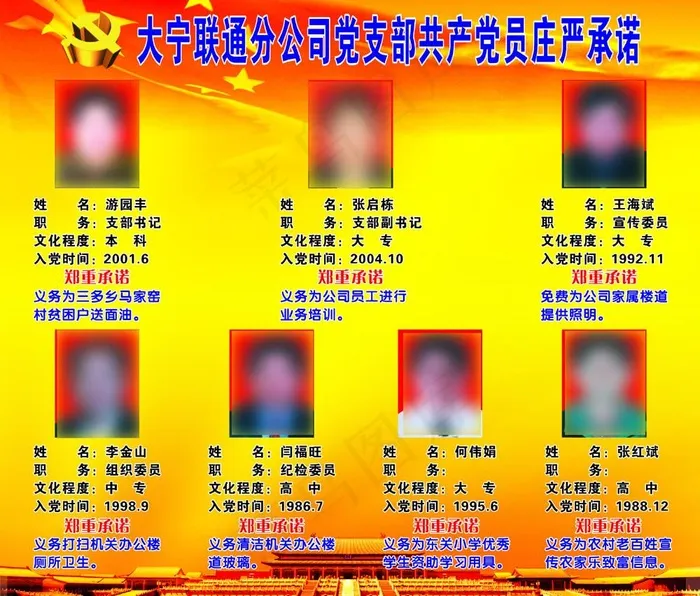 联通分公司党支部共产党员庄严承诺图...(1100X1000)cdr矢量模版下载