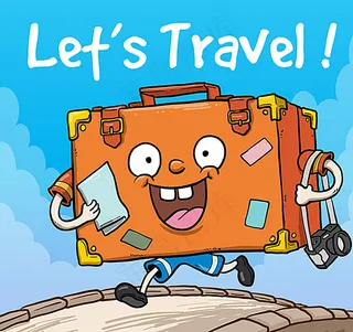 卡通跑步的旅行箱图片