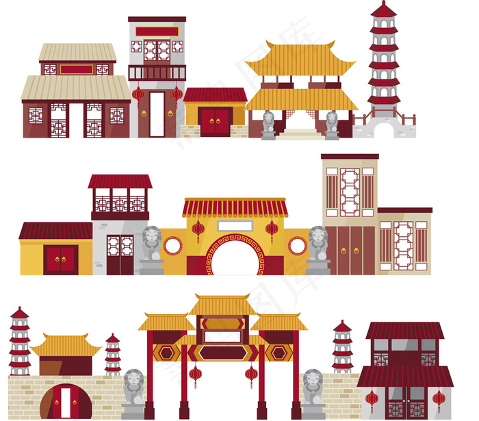 卡通中国传统建筑矢量素材