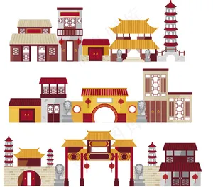 卡通中国传统建筑矢量素材
