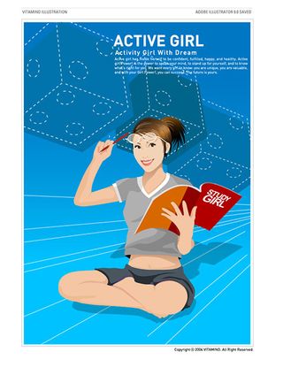 卡通 人物 读书 铅笔 蓝色