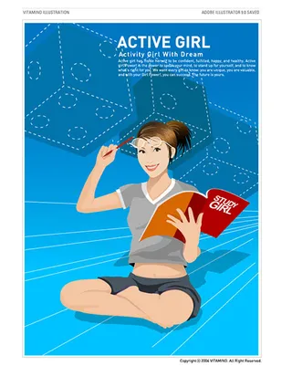 卡通 人物 读书 铅笔 蓝色