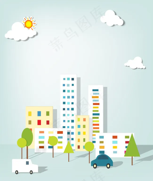 清新楼群剪纸矢量素材eps,ai矢量模版下载