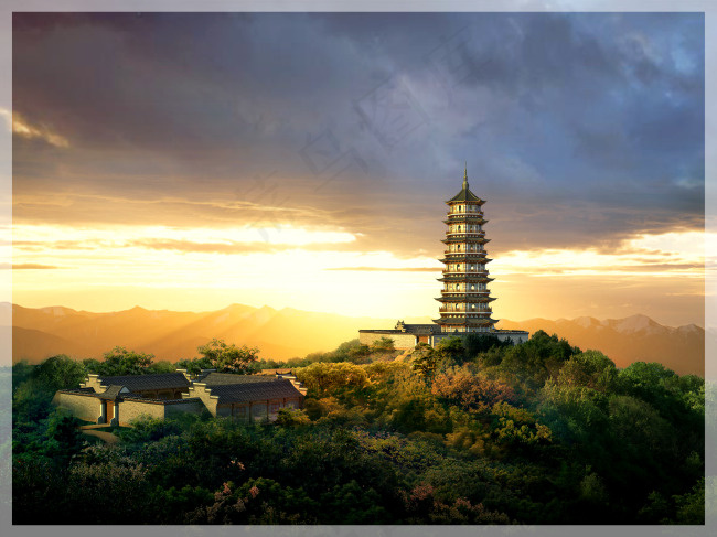 古塔建筑效果图(2666X2000(DPI:250))psd模版下载