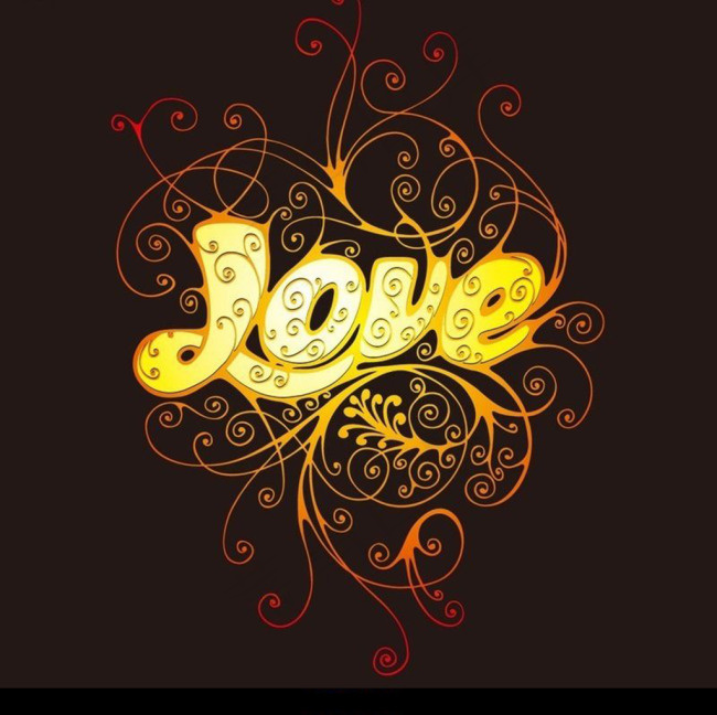 手绘金色叶蔓围绕的字母love