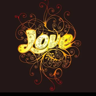 手绘金色叶蔓围绕的字母love