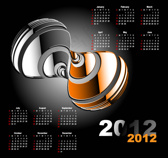 2012年发光图案日历矢量模板