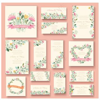 水彩植物花朵婚礼卡片模板下载