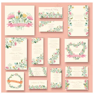 水彩植物花朵婚礼卡片模板下载