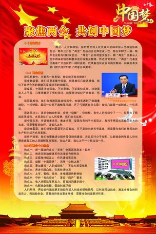 聚焦两会共创中国梦红色展板cdr高...