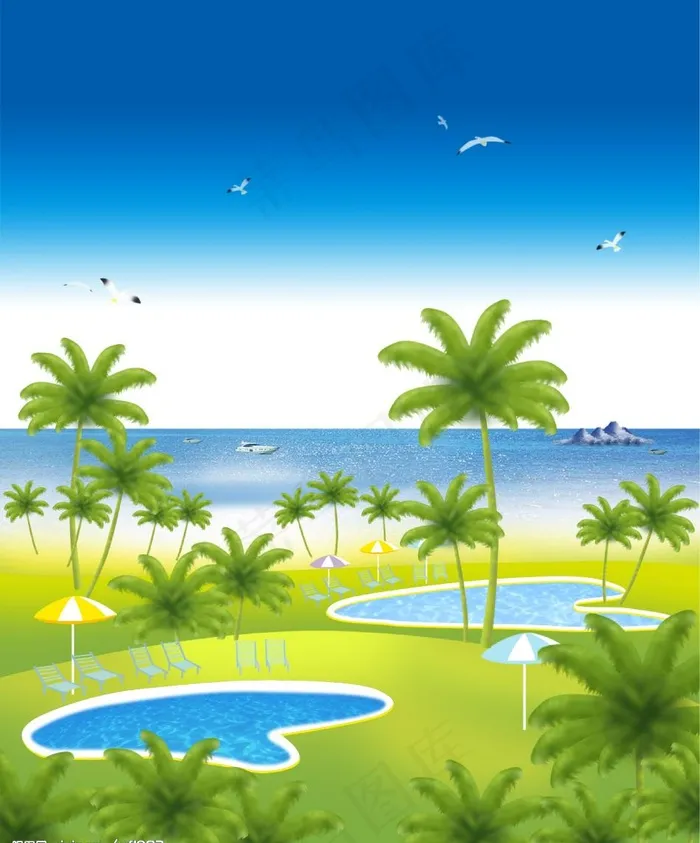 海滩渡假风景图片psd模版下载