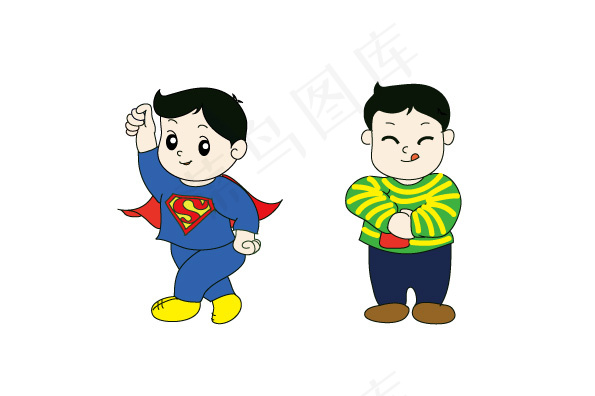 快乐小男孩超人吃货图片ai矢量模版下载