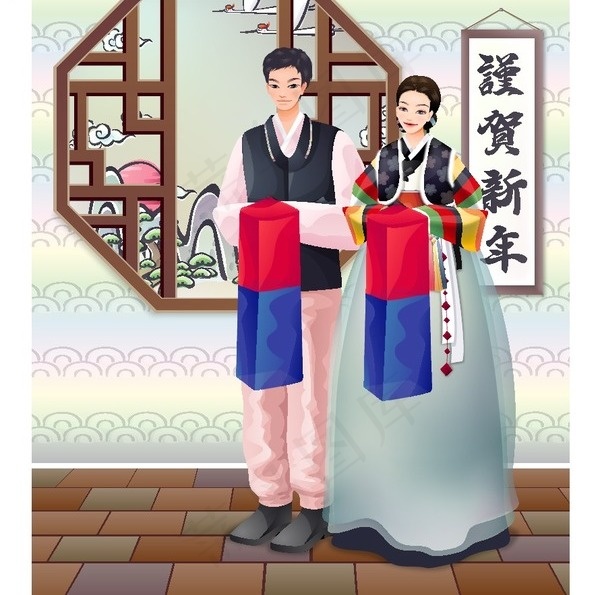 2007最新韩服夫妻谨贺新年AI矢...