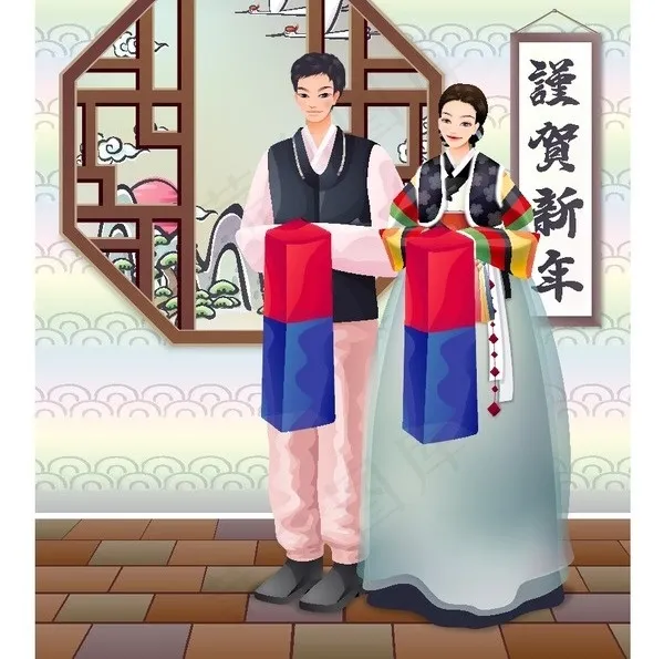 2007最新韩服夫妻谨贺新年AI矢...ai矢量模版下载