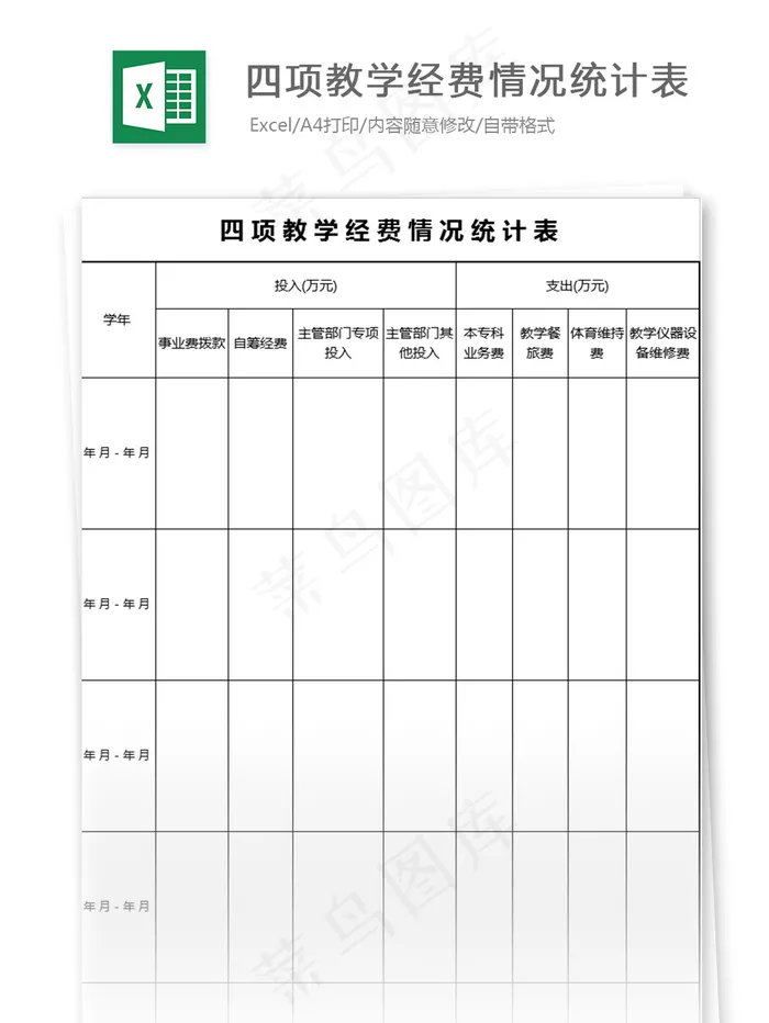 四项教学经费情况统计表格