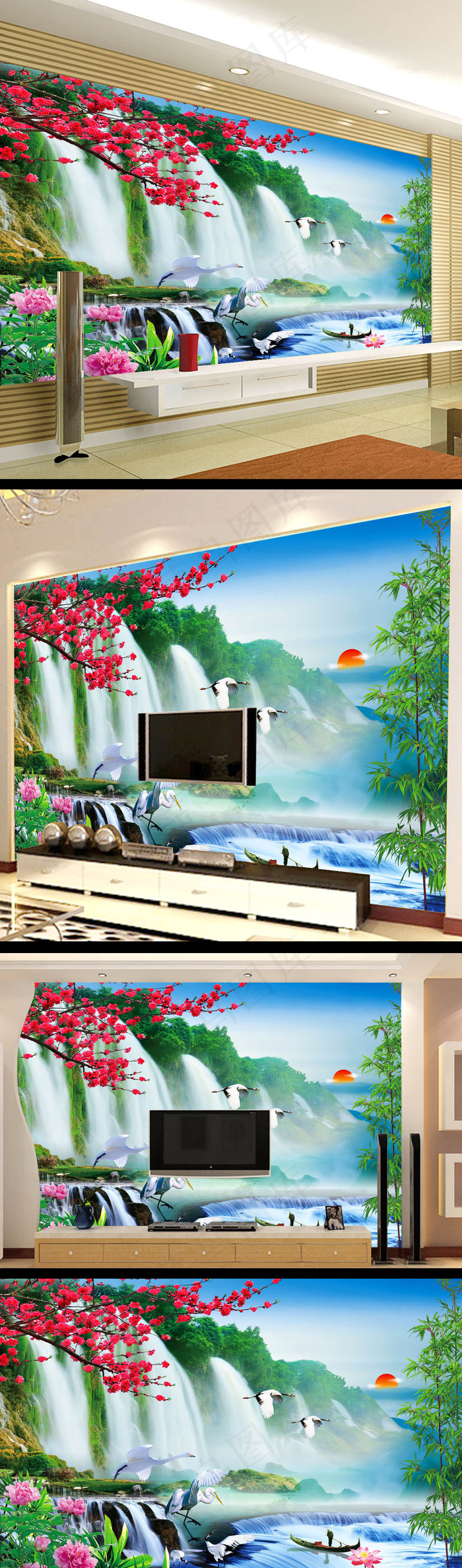 清雅山水画背景墙模板设计(9070X5669(DPI:72))psd模版下载