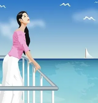 海边休闲的女士图片