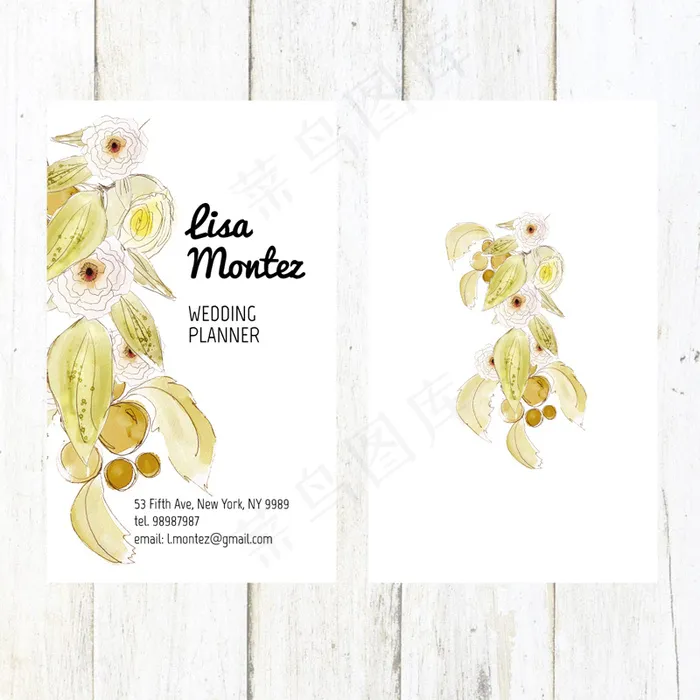 水彩花卉婚礼策划师名片eps,ai矢量模版下载