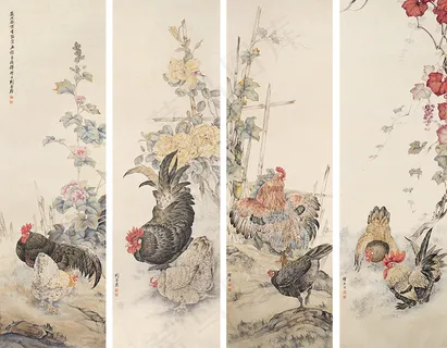 公鸡工笔画图片 公鸡工笔画图片