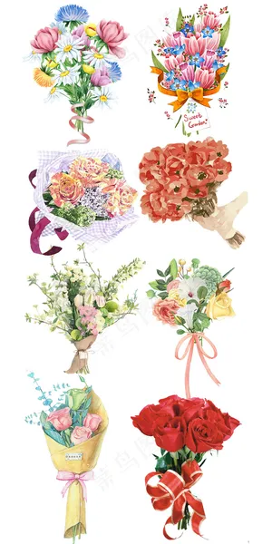 手绘唯美鲜花花束促销素材