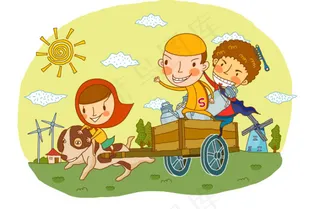 动物拉车卡通图