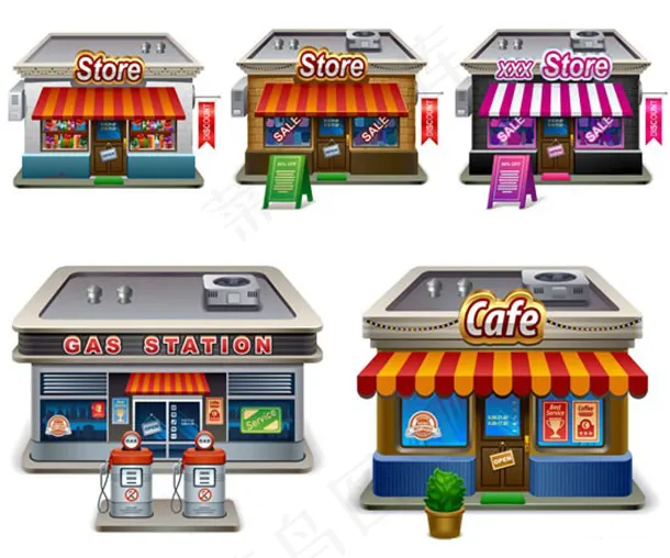 3D卡通商店模型矢量eps,ai矢量模版下载