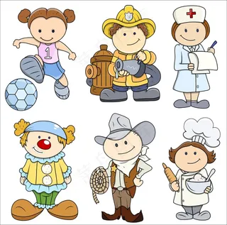 在各行业的孩子矢量插图