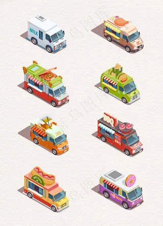 精美立体美食餐车卡通素材