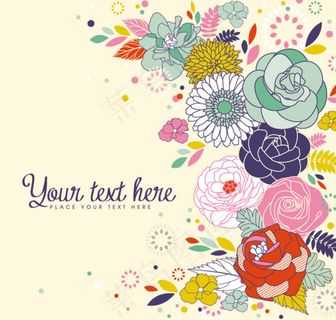 矢量花朵线描手绘卡片素材