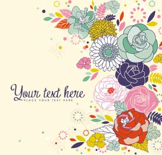 矢量花朵线描手绘卡片素材