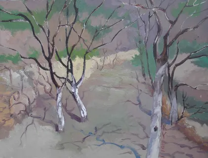 枯树高清风景油画