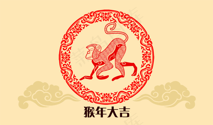 2016猴年大吉剪纸贺卡中国风高清...psd模版下载