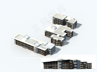 白色屋顶多层公建建筑3D模