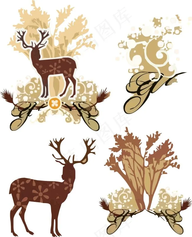 梅花鹿剪影cdr矢量模版下载