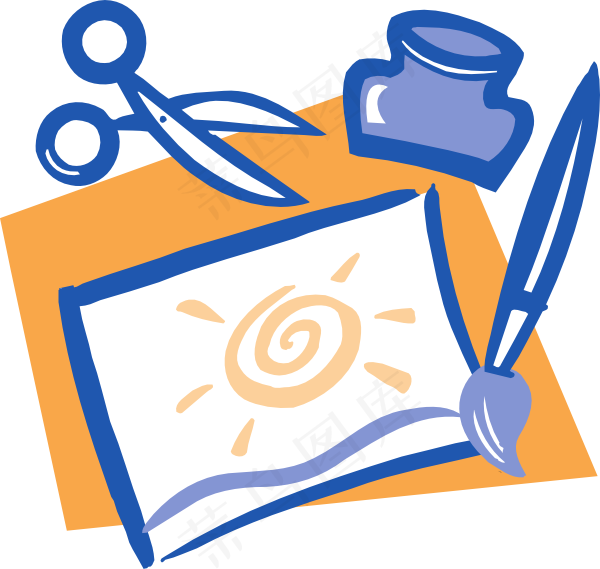 艺术画笔剪刀和胶水的剪辑艺术