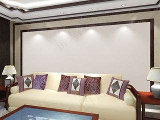 古典中式沙发背景墙效果图场景贴图样...