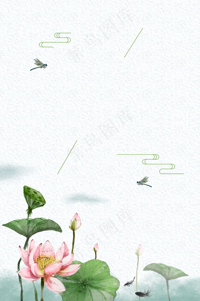 简约荷花蜻蜓弯曲线条处暑广告背景素材