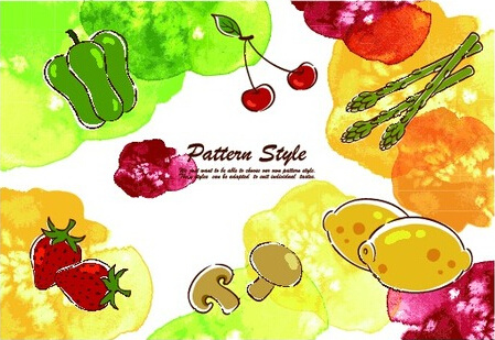 咖啡渍污迹与水果蔬菜设计矢量素材