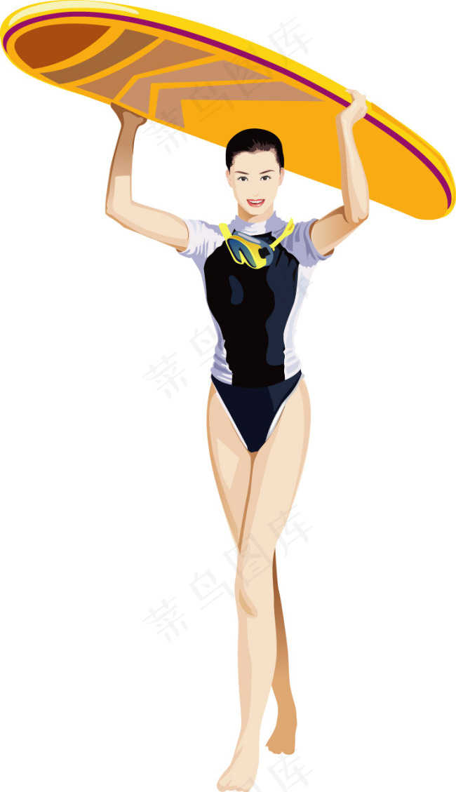 冲浪板美女ai矢量模版下载