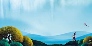 古典手绘风景插画海报展板背景PSD