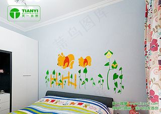 儿童房维尼熊卡通天一背景效果图图片