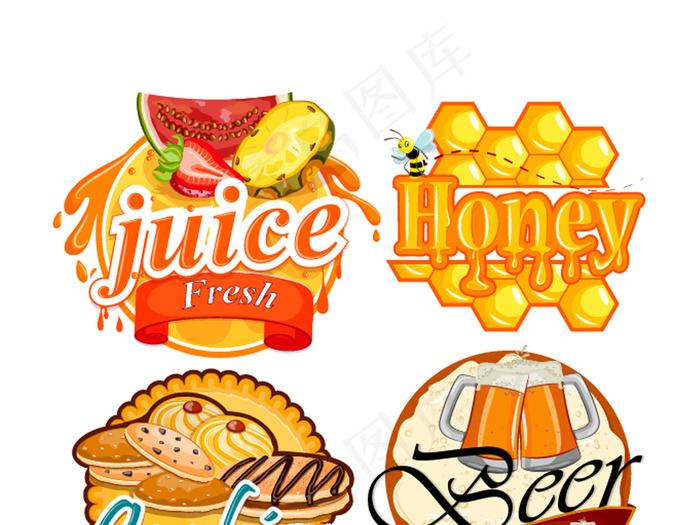 饮品零食食品蛋糕矢量标签素材