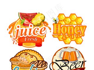 饮品零食食品蛋糕矢量标签素材