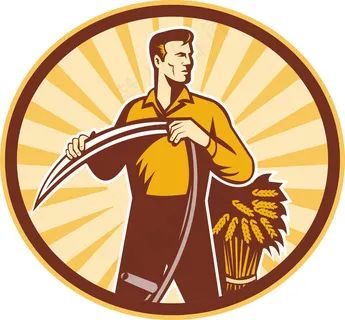 随着镰刀和小麦作物的农民