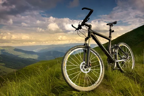 草地上的自行车摄影图片