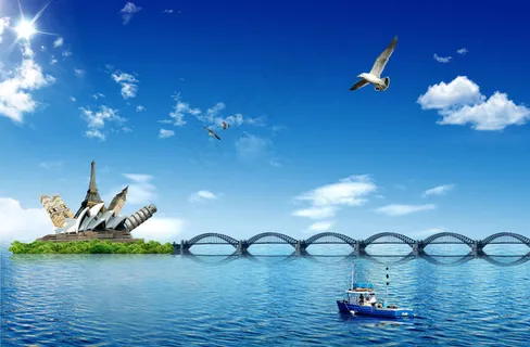 蓝天白云背景出国旅游宣传海报